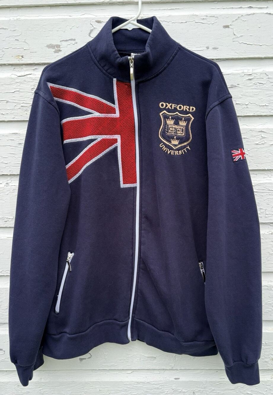 Oxford University Full Zip Sweatshirt Mens XL Navy Embroidered Crest Union Jack